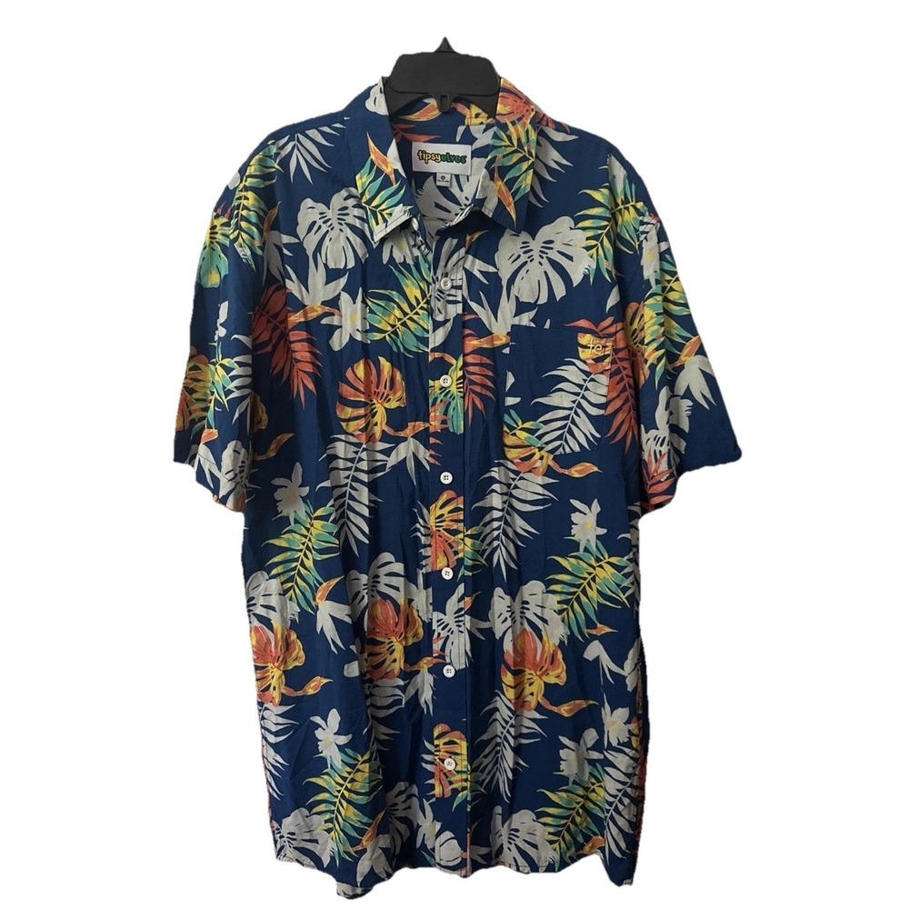 Tipsy Elves Men's XL Deep Blue Sea‎ Hawaiian Button-Up Shirt